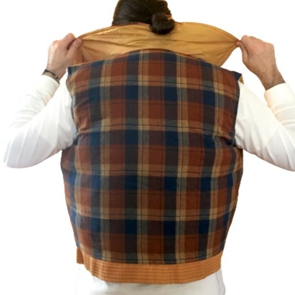 RARE Vintage 70s Plaid Wool Reversible Down Feather Puffer Vest Unisex - Picture 7 of 15